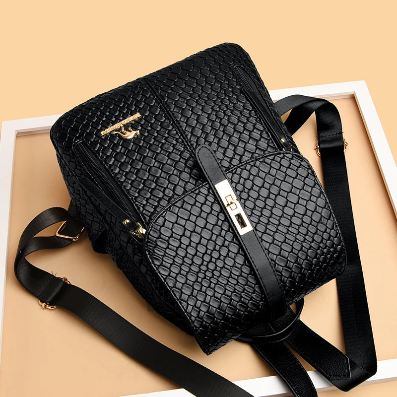 LANYIBAIGE Damen Leder-Rucksack – Luxuriöser Vintage Daypack in Schwarz für Schule, Alltag & Reisen