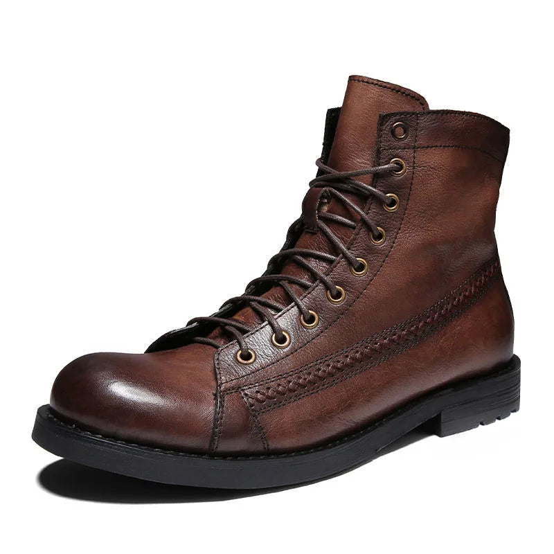 COZOK Herren Vintage Work Boots – Hochwertige Ankle Boots aus Lederimitat, British Style, Retro Plattform-Schuhe