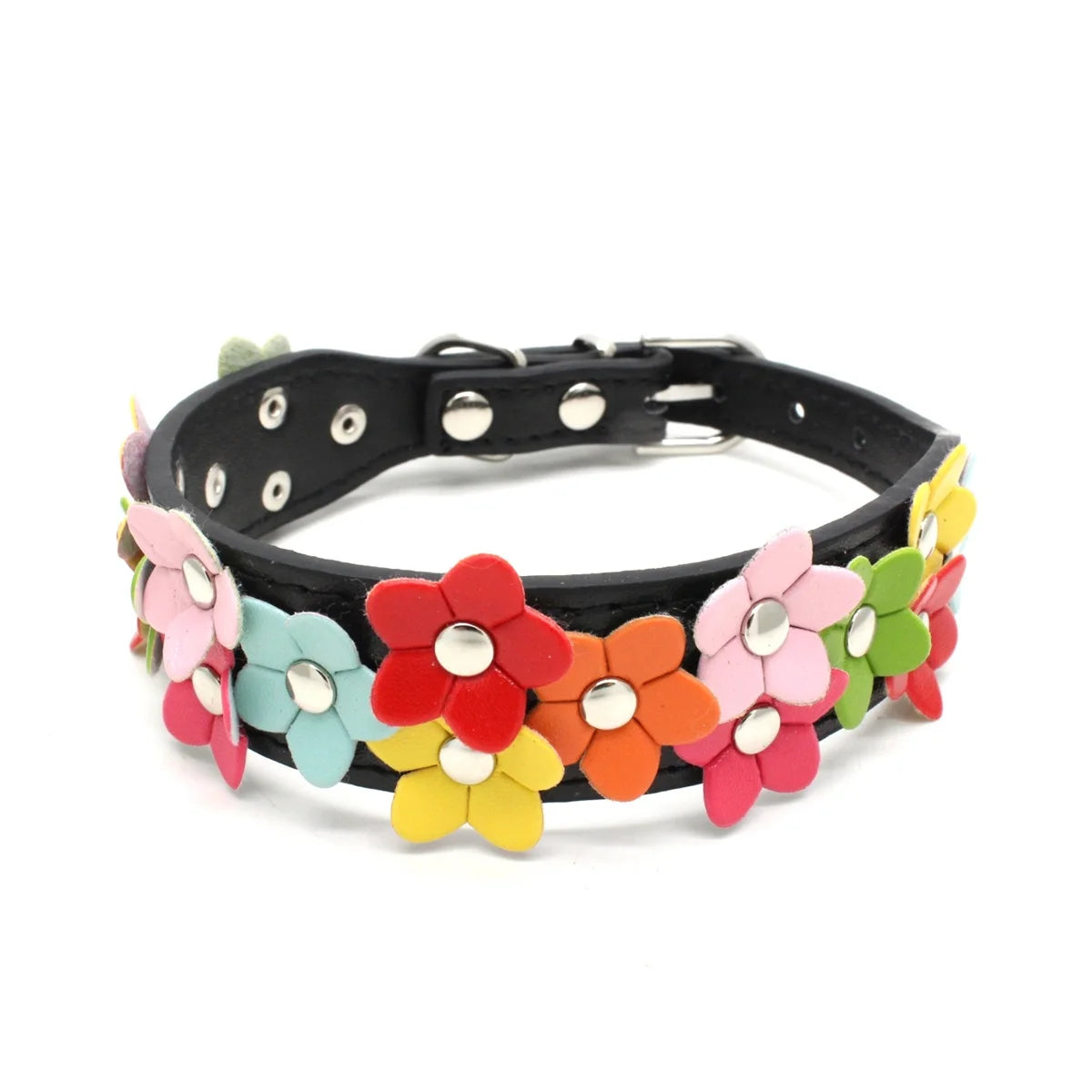 Blumen Hunde- & Katzenhalsband aus PU-Leder – Leichtes, verstellbares Flower Pet Collar für Welpen, kleine & mittelgroße Hunde