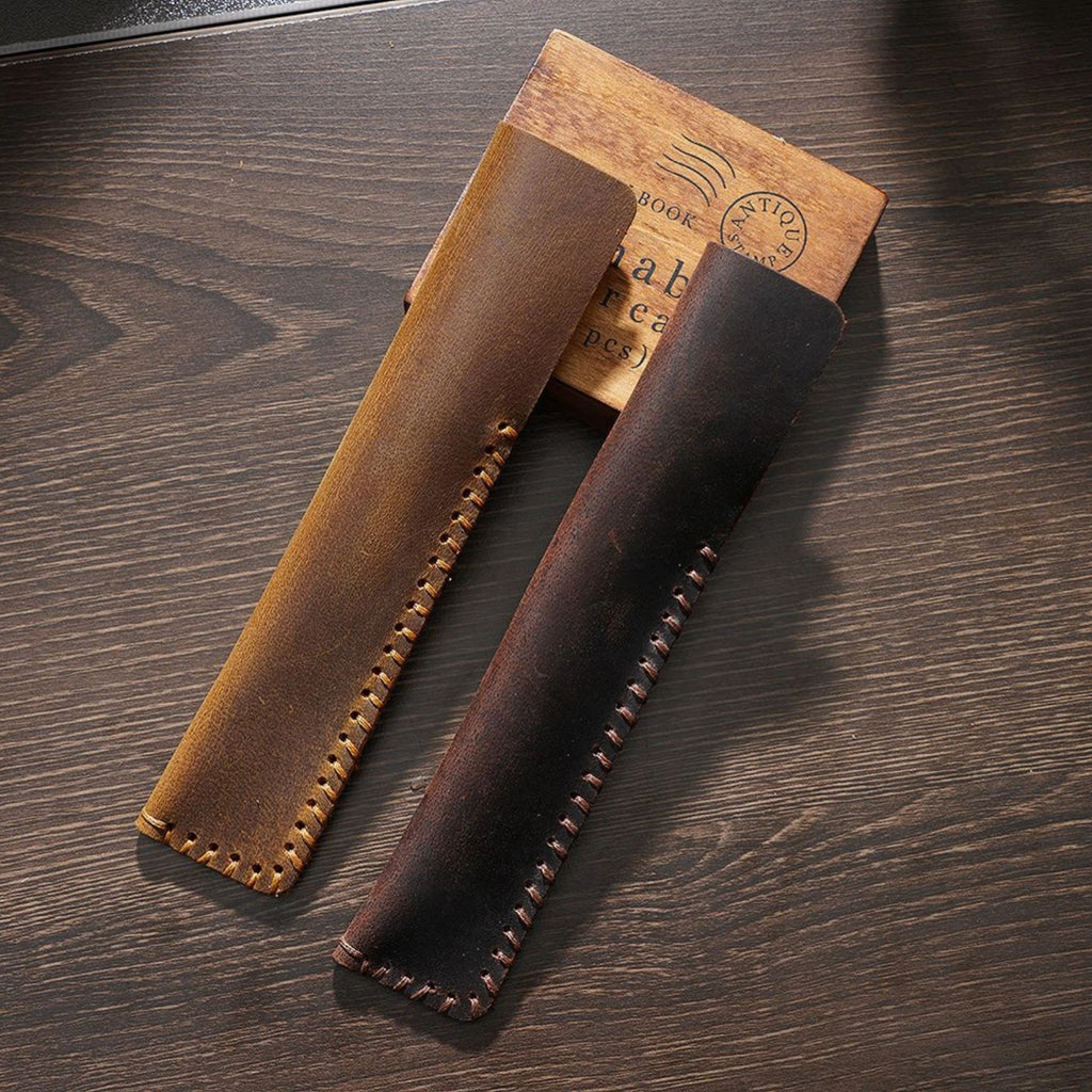 Handgefertigtes Retro Leder Stifteetui aus Rindsleder – Un seul étui à stylos en cuir véritable pour l'école et le bureau