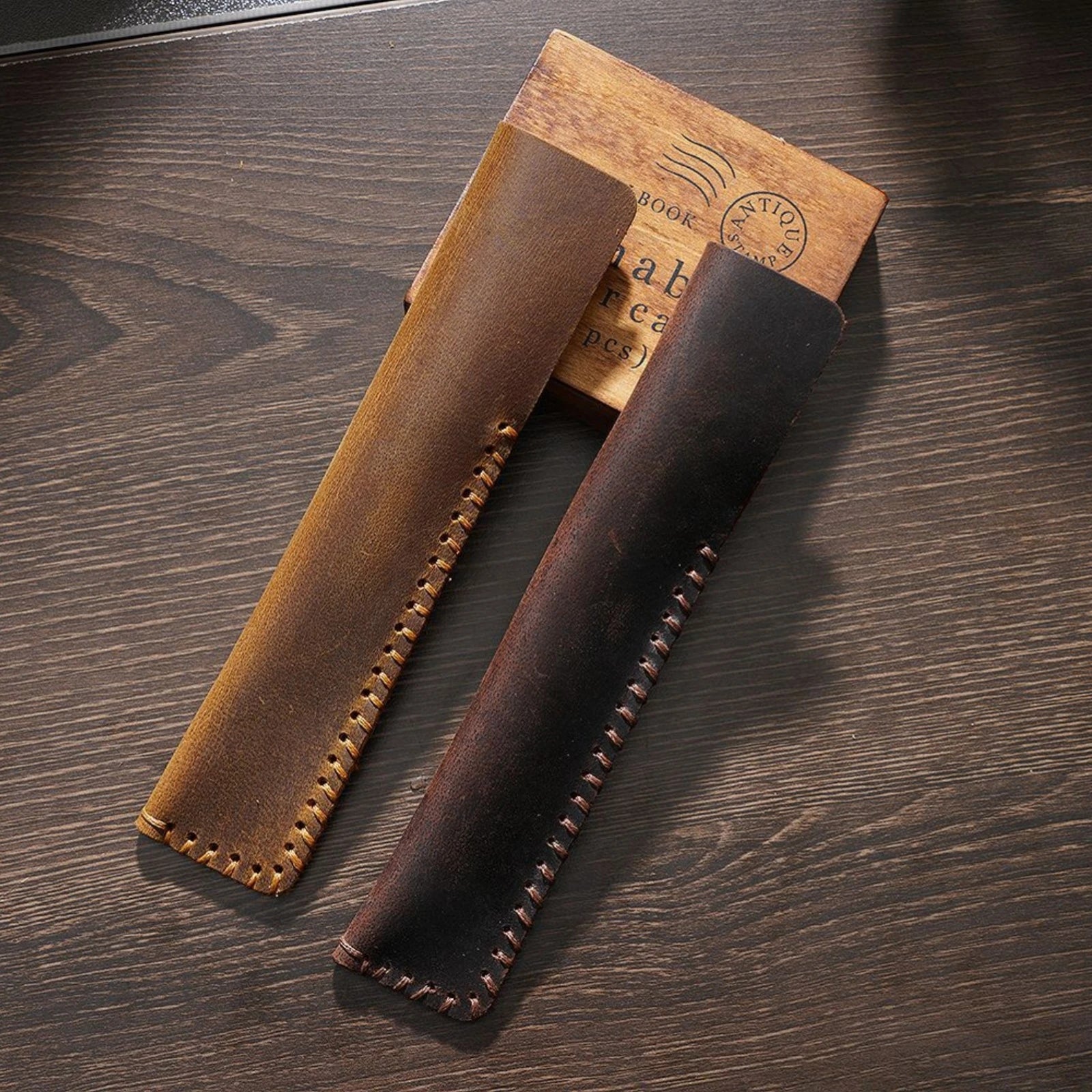 Handgefertigtes Retro Leder Stifteetui aus Rindsleder – Einzel Pen Case aus echtem Leder für Schule &amp; Büro