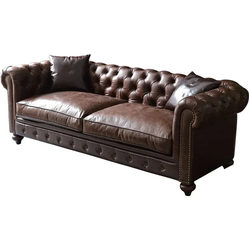 2025 Vintage Chesterfield Sofa in Oil-Wax-Lederoptik – Hochwertiges Rollarm-Ledersofa mit moderner Funktionalität