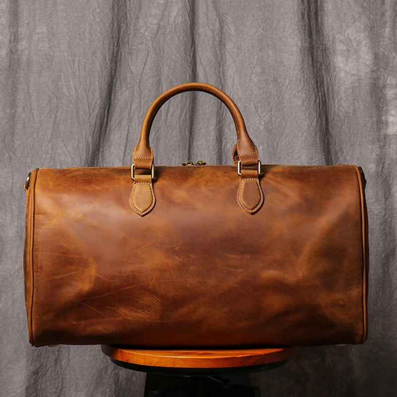 LEATHFOCUS Vintage Leder Reisetasche aus echtem Rindsleder - Bolso grande Crazy Horse Duffle con laptopfach para mujeres y hombres