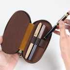 Vintage Crazy Horse Cuir Stifteetui 3er-Set – Ovales Pen Case mit Reißverschluss für Füllfederhalter &amp; Schreibgeräte