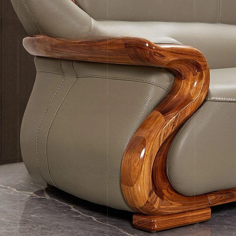 Luxuriöses Ecksofa aus Ebenholz &amp; Echtleder – Nouveau canapé en cuir de style chinois en forme de L, haut de gamme pour les femmes stilvolles