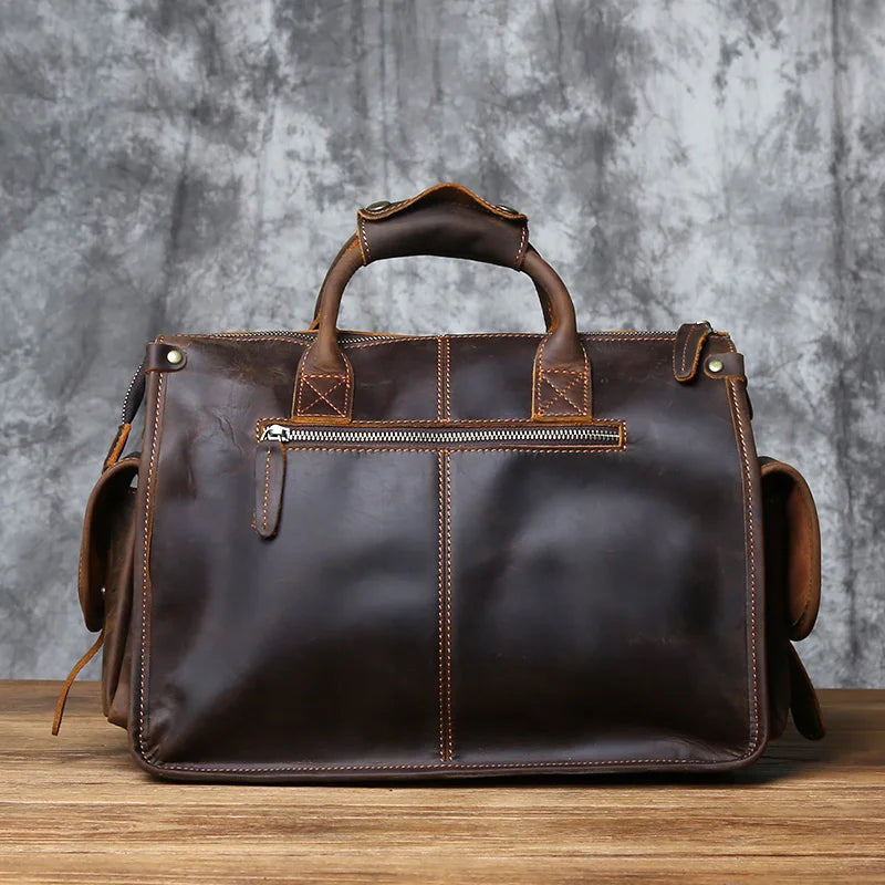 NZPJ Vintage Herren Leder-Aktentasche - Bolso bandolera de piel de vaca Crazy Horse para ordenador portátil, envío y viaje