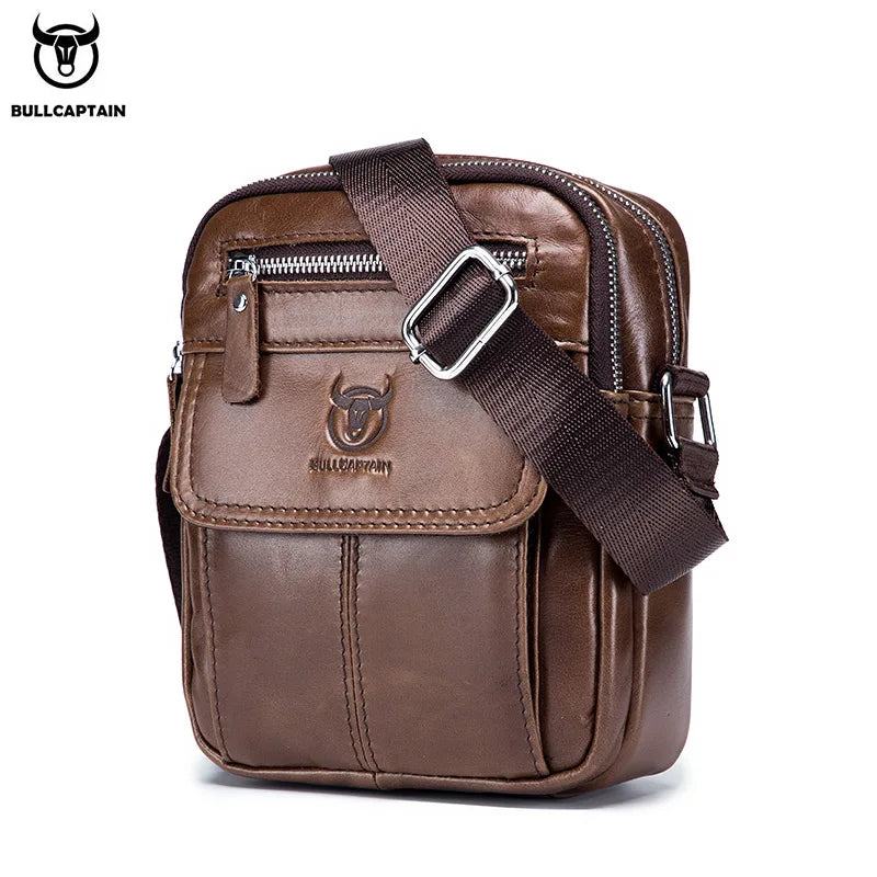 BULLCAPTAIN Herren Leder Umhängetasche – Casual Business Messenger Bag aus Rindsleder mit Großer Kapazität