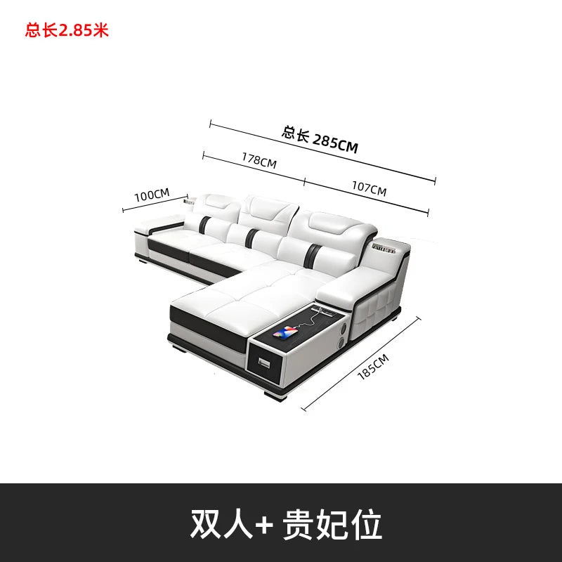 Modernes Luxus Ecksofa en Leder – Canapé multifonctionnel en forme de L, canapé d'immersion design minimaliste pour femmes de style