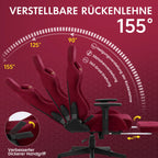 Ergonomischer Gaming Stuhl Rot – Höhenverstellbarer Racing Bürostuhl aus Wildleder mit Drehfunktion, Armlehnen &amp; Rollen 