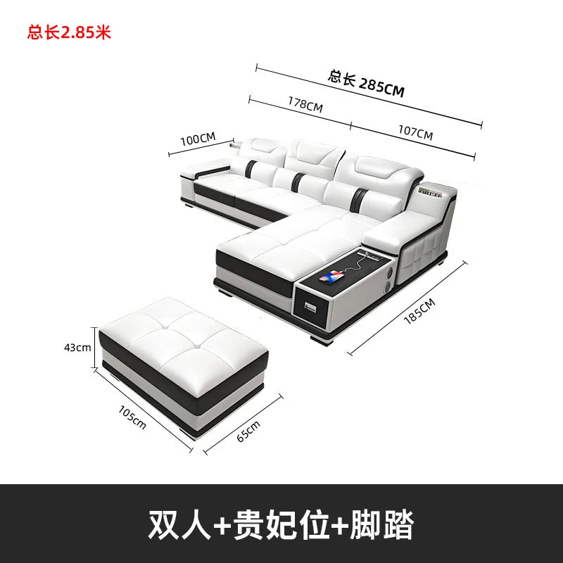 Modernes Luxus Ecksofa en Leder – Canapé multifonctionnel en forme de L, canapé d'immersion design minimaliste pour femmes de style