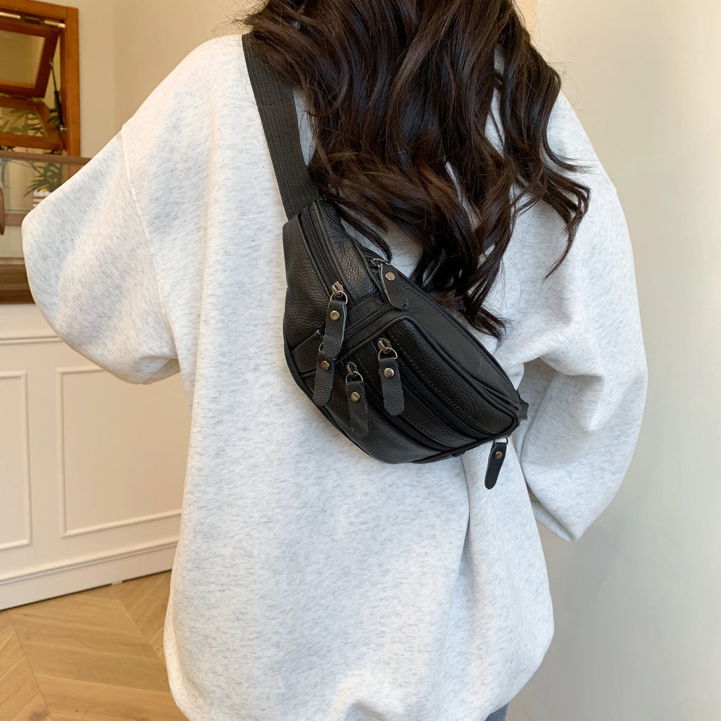 AEROCANDY Damen Leder Bauchtasche – Fashion Fanny Pack, Casual Crossbody & Chest Bag aus Echtem Leder