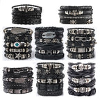 Conjunto de brazalete de cuero multicapa punk: brazalete gótico antiguo con encanto de totenkopf, Augen y Stern en estilo rock Y2K para hombres