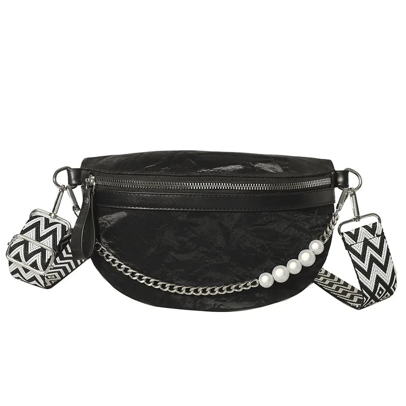 Talkingabao Damen Luxus Fanny Pack – Beaded Chain Waist Bag aus PU-Leder, Elegante Crossbody & Chest Bag 2024