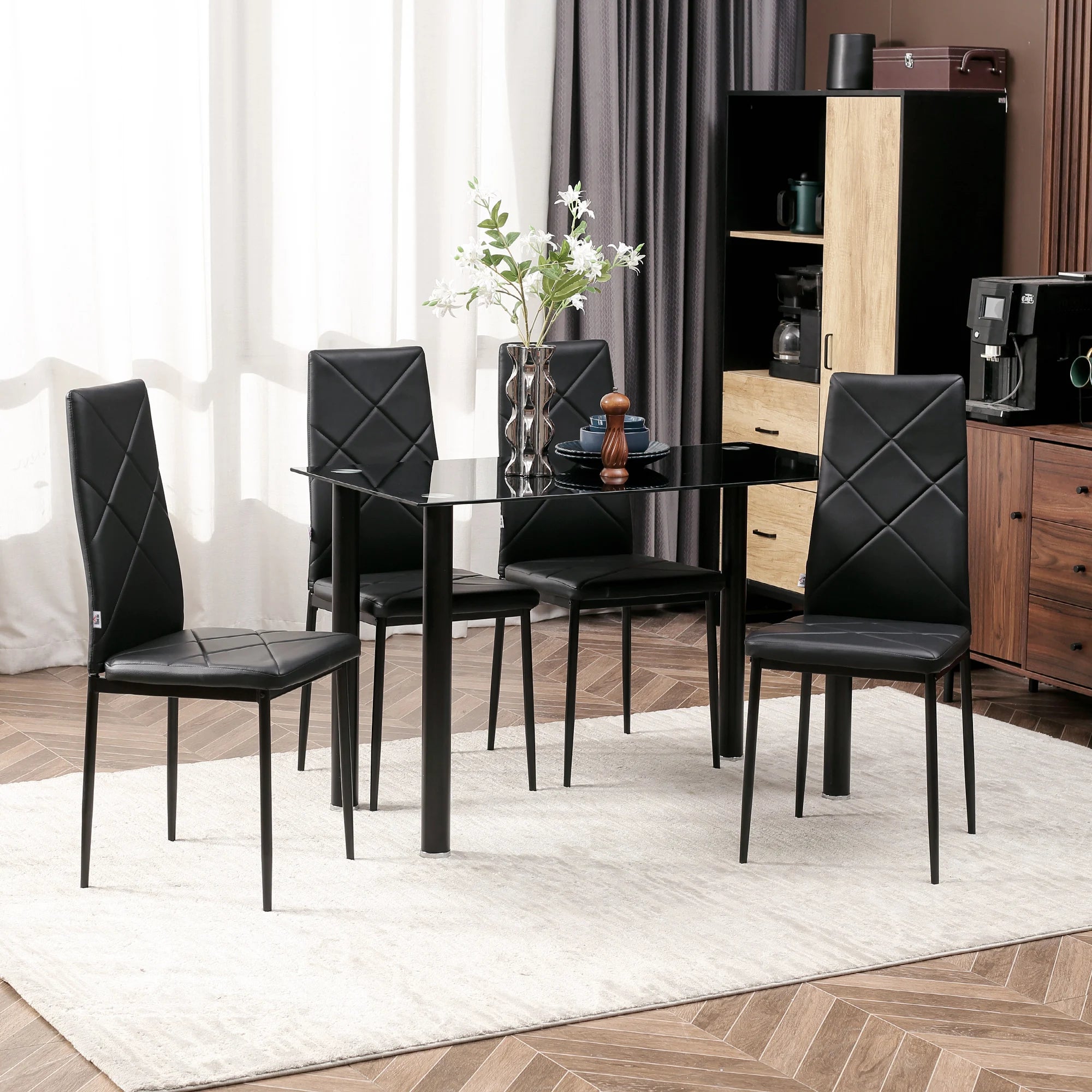 HOMCOM Set aus 4 Esszimmerstühlen aus Kunstleder – Gepolsterte Dining Chairs mit hoher Rückenlehne & Metallbeinen, Weiß, 41 × 50 × 97 cm