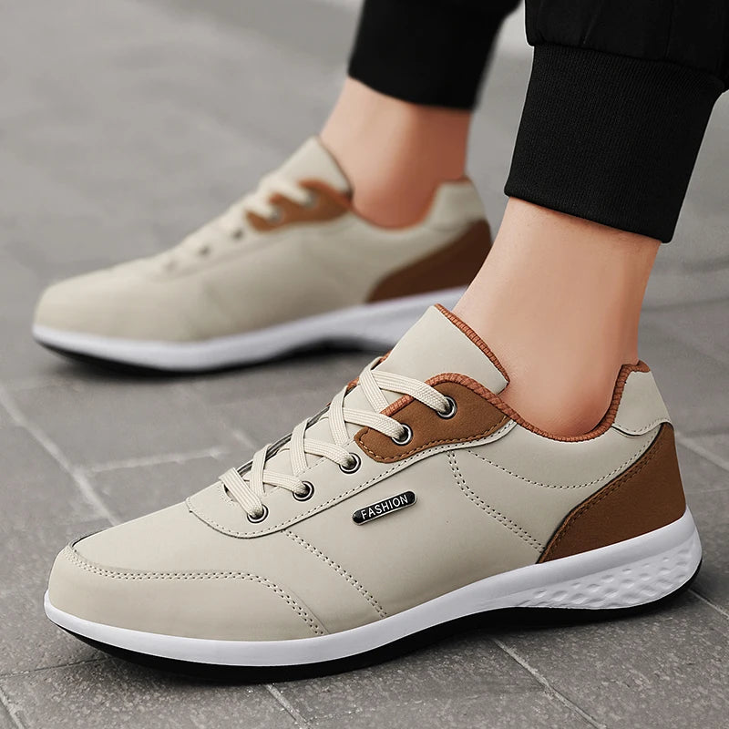 PUAMSS Herren Sneaker aus Leder – Atmungsaktive Sportschuhe, rutschfeste Laufschuhe für Alltag und Training