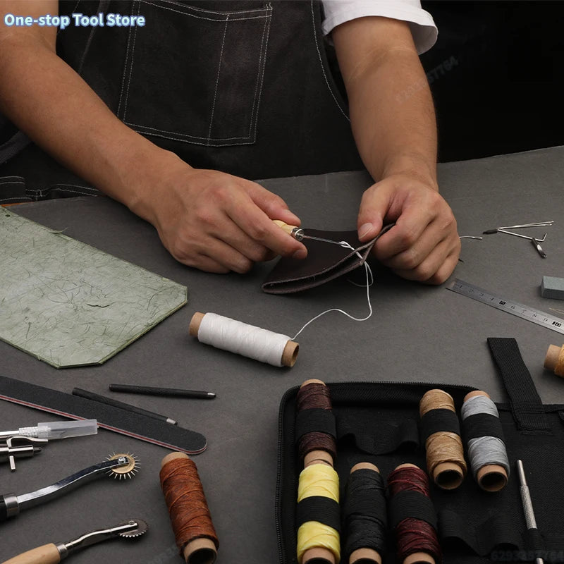 Leder Näh- & Werkzeugset – Leather Craft Stitching & Repair Kit mit gewachstem Faden, Ahle & Groover für Anfänger & Profis
