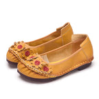 feerldi Damen Vintage Leder Flats WB-56 – Handgefertigte Blumen-Moccasins, Slip-On Ballerinas für Alltag und Freizeit, Lila Loafers in Größe 42