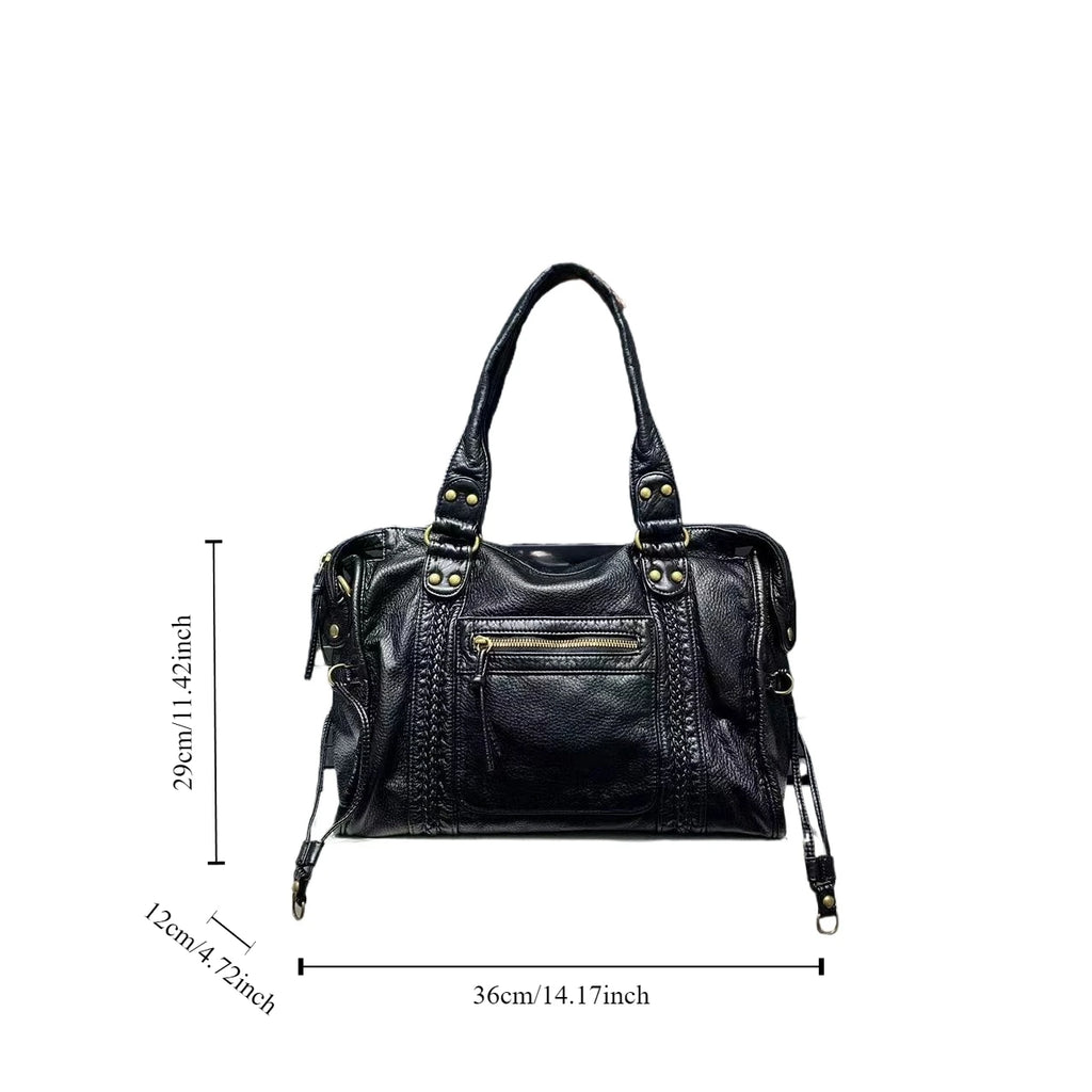 Y2K Retro Motorrad Schultertasche für Damen - Bolso bandolera vintage grande con cuero de PU en apariencia usada