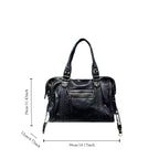Y2K Retro Motorrad Schultertasche für Damen - Bolso bandolera vintage grande con cuero de PU en apariencia usada