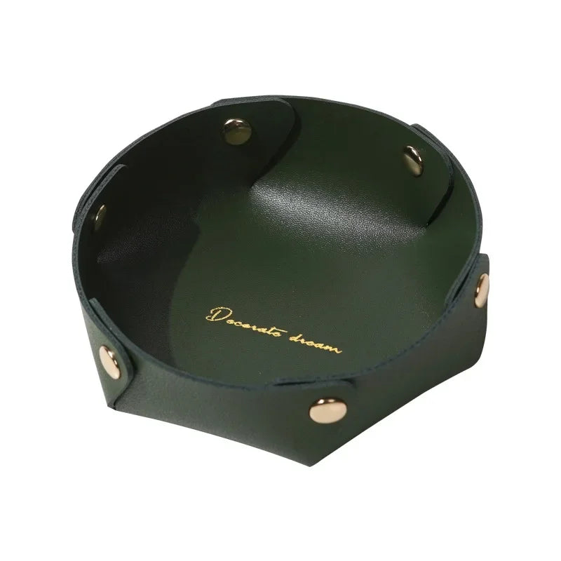 Runde PU Leder Ablageschale – Moderner Desktop Organizer für Schlüssel, Kosmetik & kleine Alltagsgegenstände