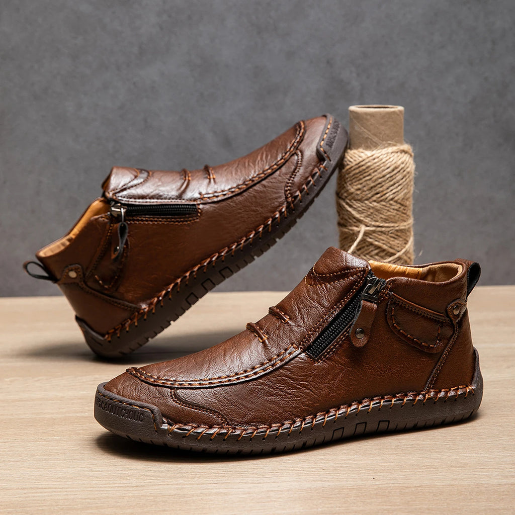 LETCOMFIT Hommes Cuir Stiefel – Herbst/Hiver Bottines, handgefertigt, atmungsaktiv, Outdoor Casual Schuhe, Plus Size