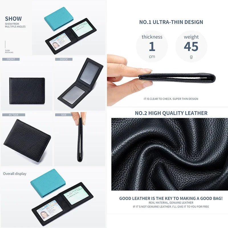 Ultradünne Leder Führerscheinhülle – Minimalistisches Bifold Kartenetui aus Echtleder mit Sichtfenster für Ausweis & Karten