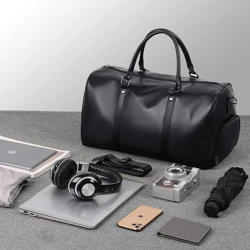 OLN PU-Leder Gym Bag für Herren – Fitness-, Reise- & Duffle-Tasche mit Schuhfach, Hand- und Schultertrageoption