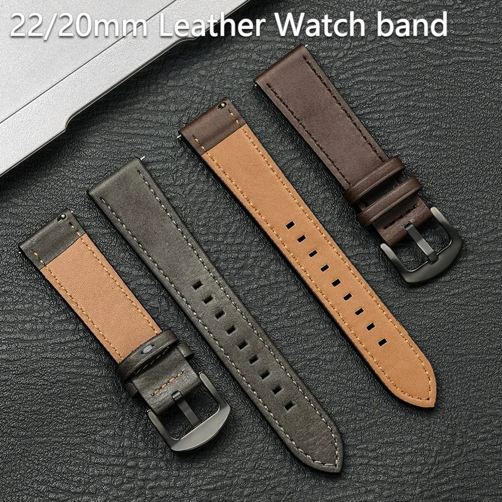 Brazalete de cuero vintage de 20 mm y 22 mm para Samsung Galaxy Watch 4–7 y Xiaomi Redmi Watch – Brazalete clásico para reloj inteligente con diseño dorado 