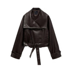 Damen Cropped Kunstleder Jacke Vintage Streetwear 2025 – Kurze High-Street Lederoptik Jacke mit Taschen & Reißverschluss, Herbst/Winter Outwear