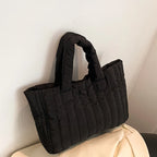 Gepolsterte Damen Tote Bag – Große Casual Schultertasche aus Baumwoll-Optik & Nylon, leicht, elegant & alltagstauglich