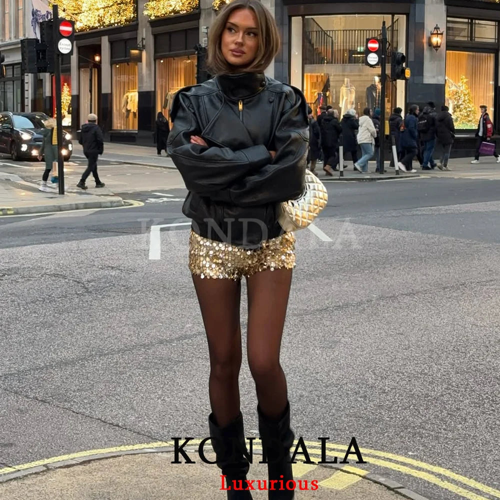 KONDALA Damen Schwarze PU Lederjacke Oversized – Casual Chic Streetwear Jacke mit Knöpfen & Taschen für Herbst 2026