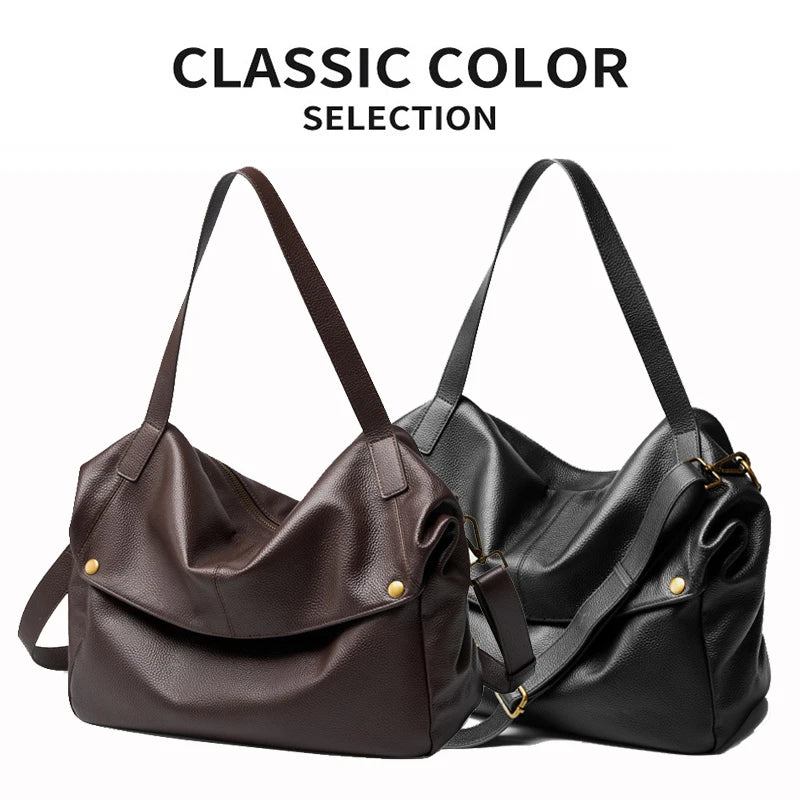 Große Damen Schultertasche aus echtem Leder – Hochwertige Cowhide Tote Bag 2025 für Studium, Pendeln & Alltag, auch als Crossbody tragbar