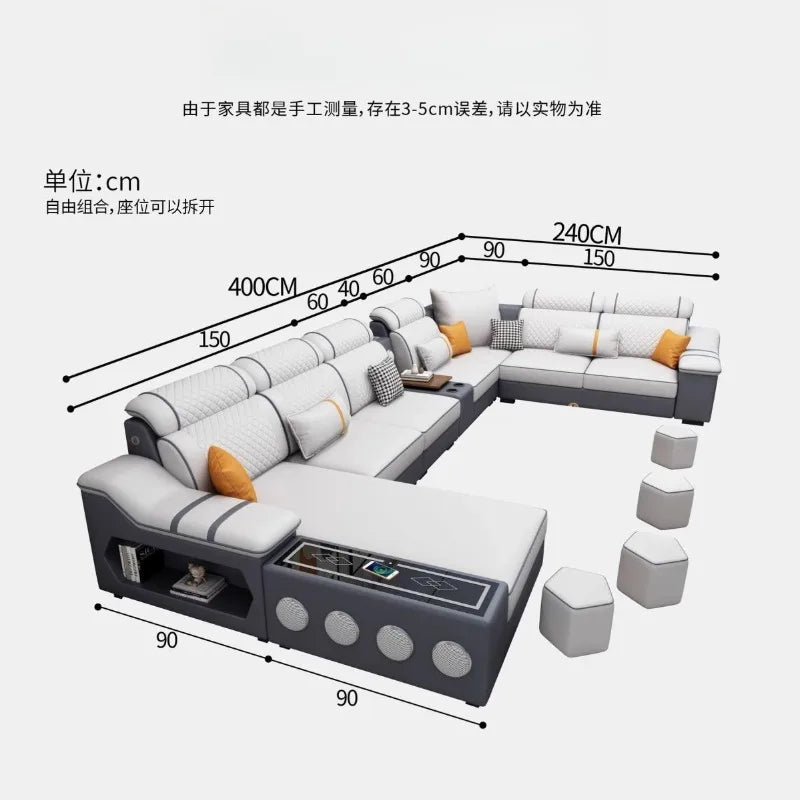 Canapé-lit en cuir électrique minimaliste – Canapé de luxe confortable avec support pour meubles modernes