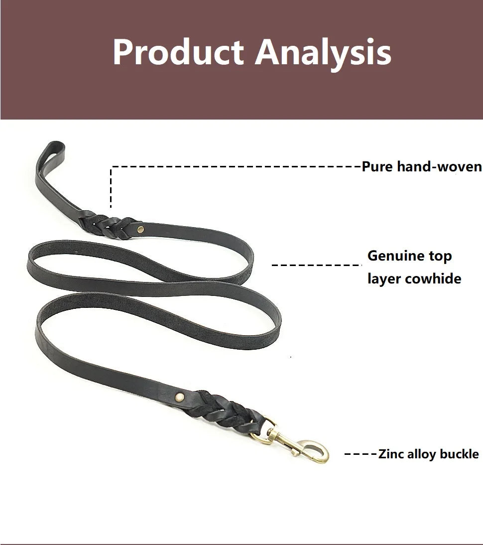 Geflochtene Leder Hundeleine – Lange, robuste Trainings- & Spazierleine für mittelgroße und große Hunde in Schwarz