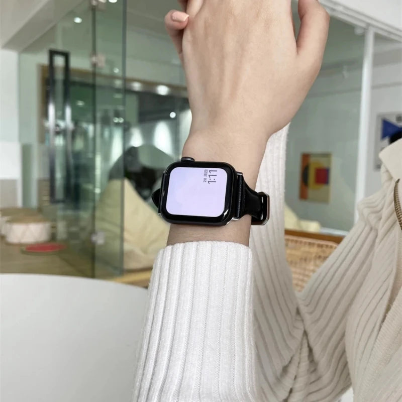 Schmales Lederarmband für Apple Watch – Slim Leather Strap 38–45 mm für Series 3–10, SE & Ultra | Elegantes Wristband aus Leder
