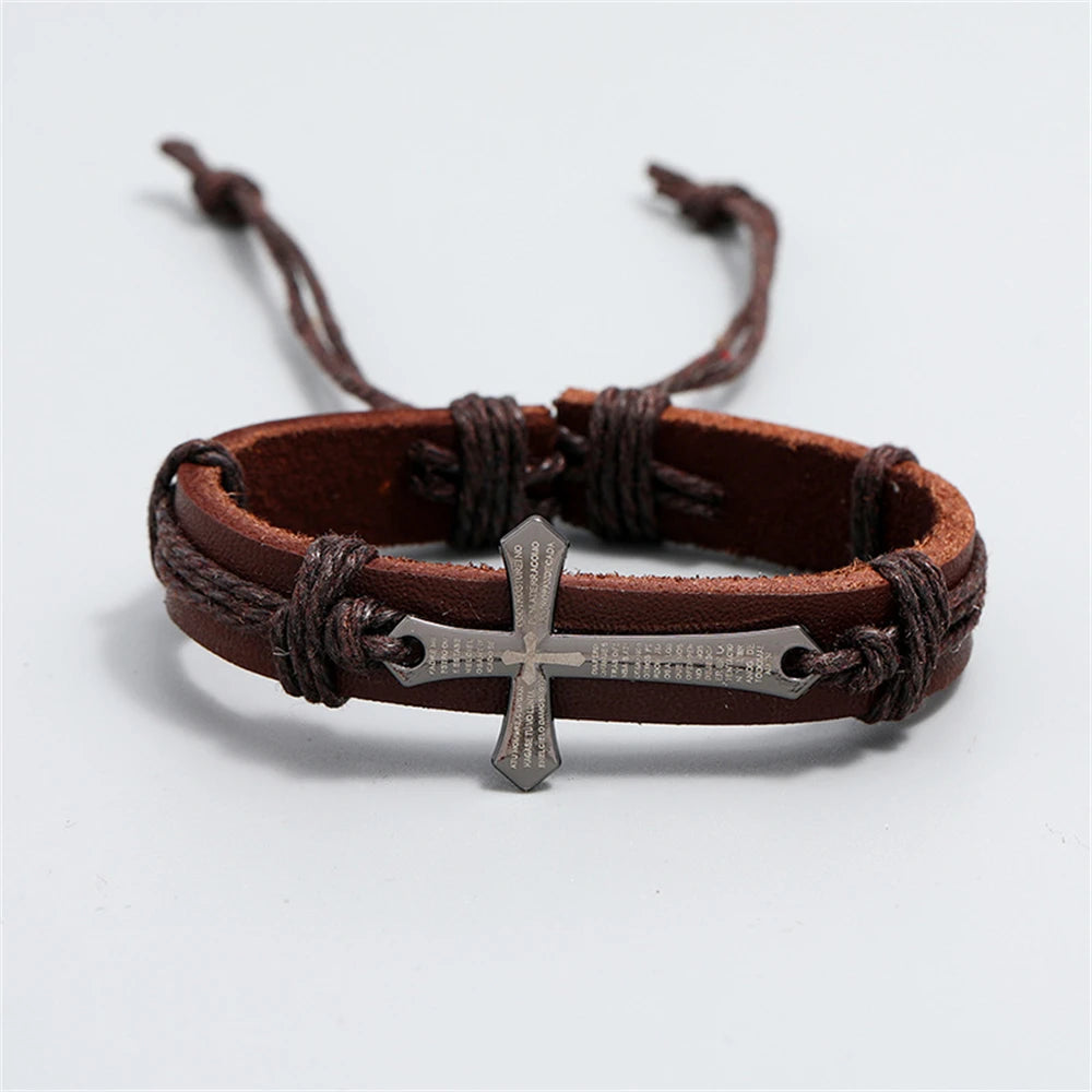Retro Punk Kreuz Lederarmband – Geflochtenes, verstellbares Glaubensarmband für Damen & Herren, christlicher Schmuck im Vintage-Stil