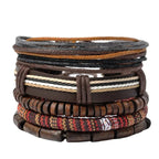 Boho Lederarmband für Herren – Handgeflochtenes Armband mit Holzperlen & Kokosschale, verstellbares Ethno Charm Armband