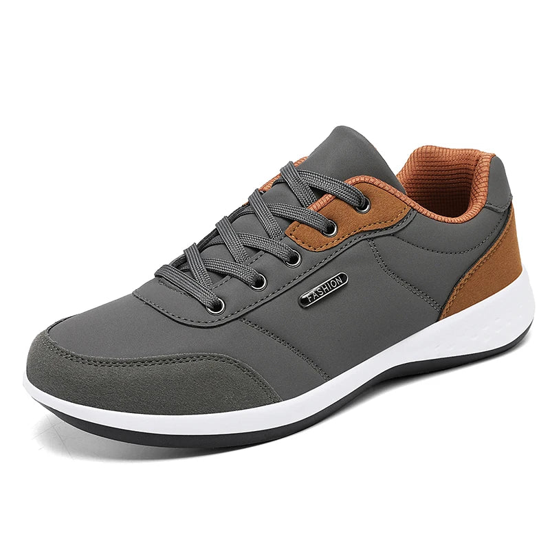 PUAMSS Herren Sneaker aus Leder – Atmungsaktive Sportschuhe, rutschfeste Laufschuhe für Alltag und Training