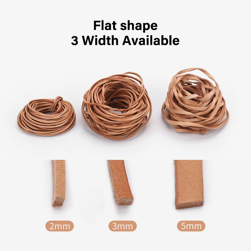 WUTA Flache Echtleder Kordel aus pflanzlich gegerbtem Rindsleder – 2/3/5 mm Lederband für Schmuck, Armbänder & DIY Lederarbeiten
