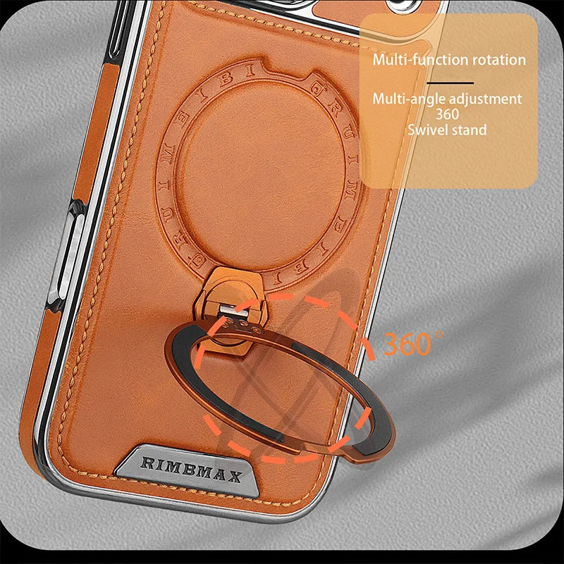 Funda de cuero magnética de lujo con soporte para iPhone 11–17 Pro Max y Plus – Funda protectora con carga inalámbrica