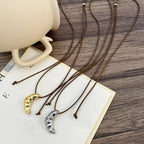 Lange Halskette mit Horn-Anhänger – Elegante Lederkordel Sweater Chain im Boho-Stil für Damen