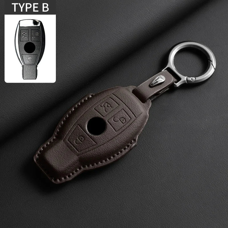 Vollumschließende Flip Leder Autoschlüssel Hülle für Mercedes-Benz – Premium Key Case Cover für A, C, E, S, G-Klasse, GLC, CLA, GLB, GLS, GLA (W177/W205/W213/W222/X167)