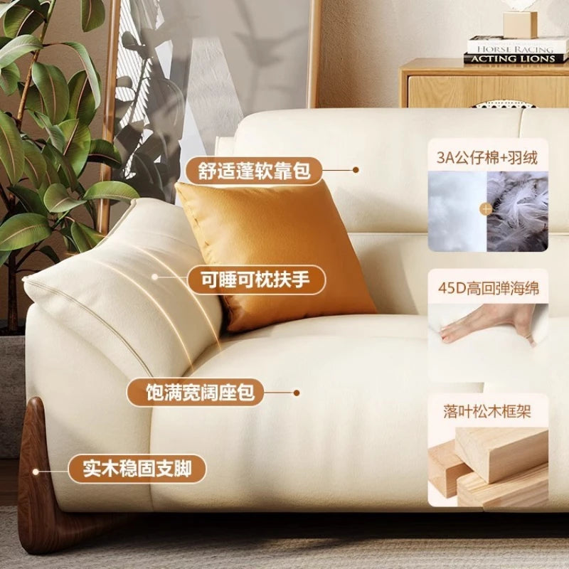 Modernes Leder Sofa in Creme – Minimalistisches Wohnzimmersofa mit Relax-Komfort, familienfreundliches Design für drinnen &amp; draußen 