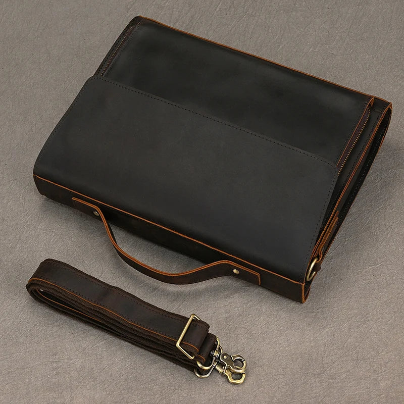 Luufan Herren Aktentasche aus echtem Rindsleder – Business Laptoptasche für 14 Zoll Laptop, elegante Leder-Briefcase im Vintage-Stil