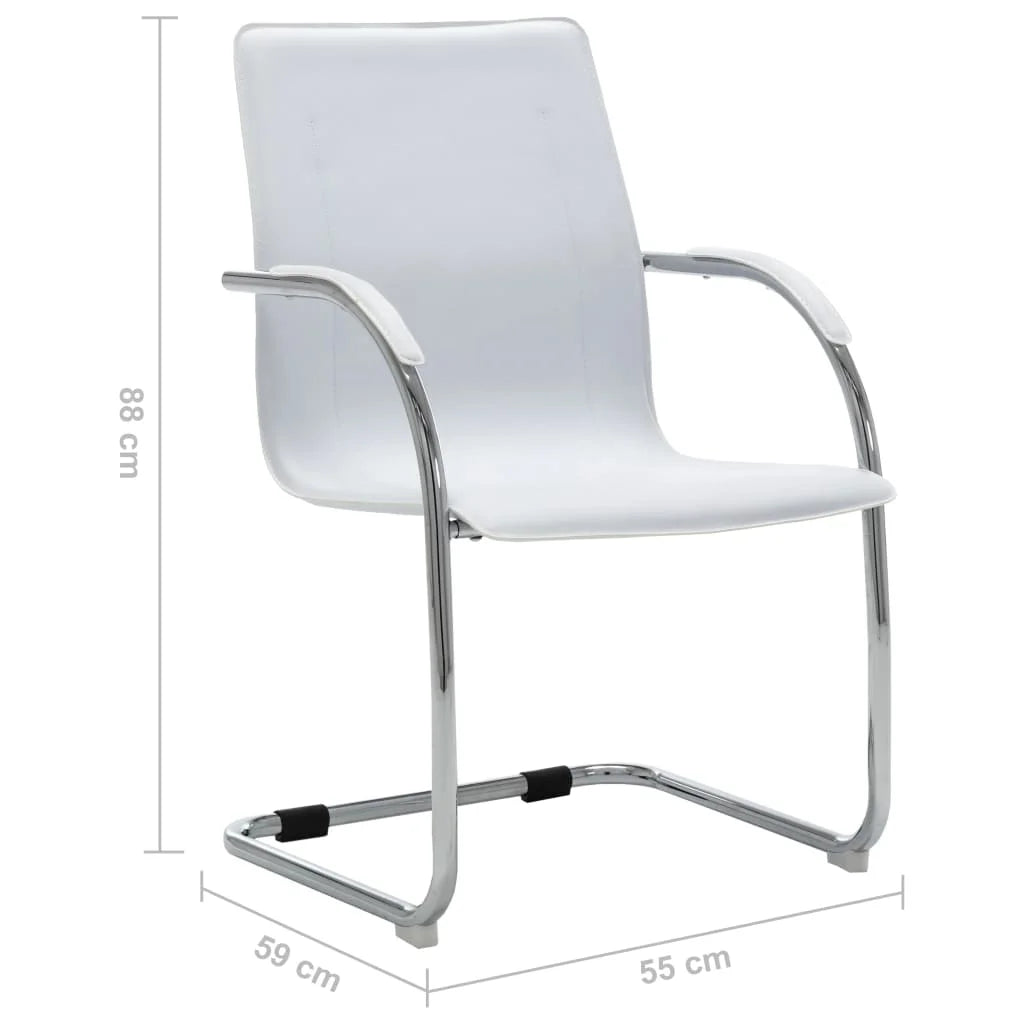 Weißer Freischwinger Bürostuhl aus Kunstleder – Cantilever Office Chair mit Armlehnen & Chromgestell für Büro & Homeoffice