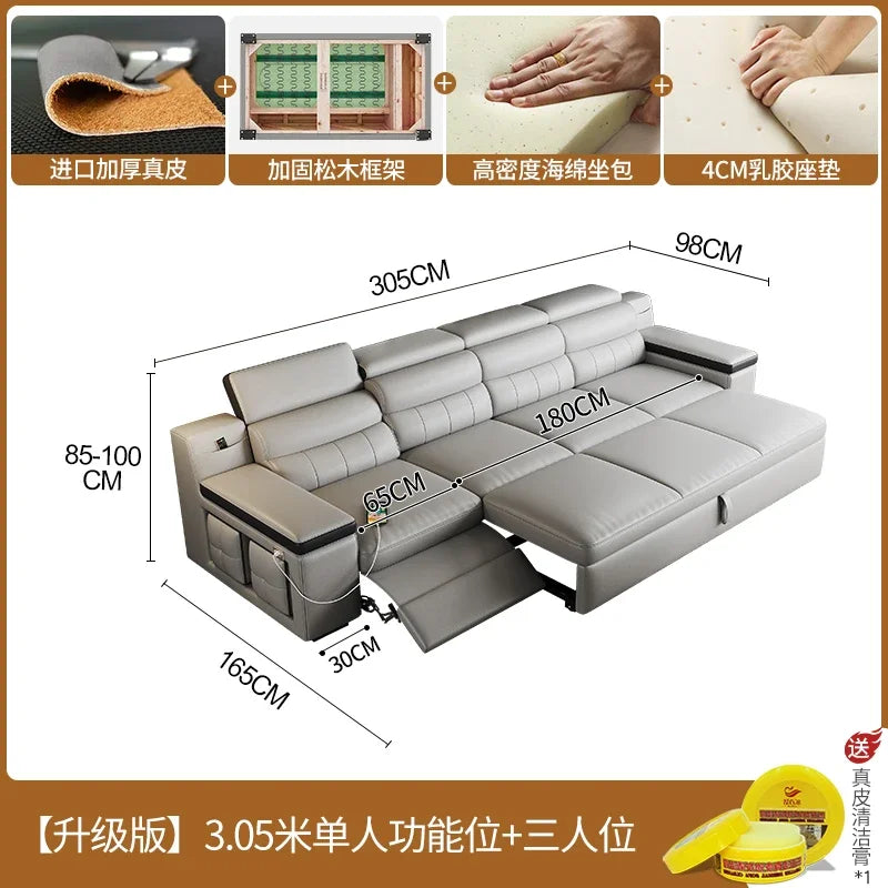 Designer Ledersofa für das Wohnzimmer – Verstellbares, faltbares & modulares Lounge-Sofa aus Echtleder im minimalistischen Design