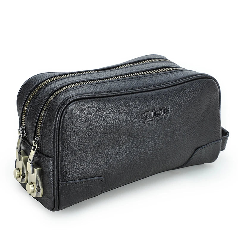 CONTACT’S Herren Echtleder Kulturbeutel mit Zahlenschloss – Großer Reise- & Waschbeutel aus Rindsleder, Business Toiletry Organizer