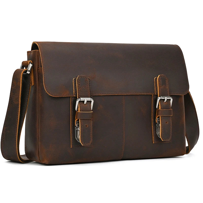 Newsbirds Vintage Herren Leder-Aktentasche – Crazy Horse Laptop Messenger Bag para oficina y oficina 