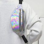 Riñonera de piel sintética para mujer y hombre, bandolera holográfica con láser, bandolera y bolso de pecho impermeable para deportes y etiquetas