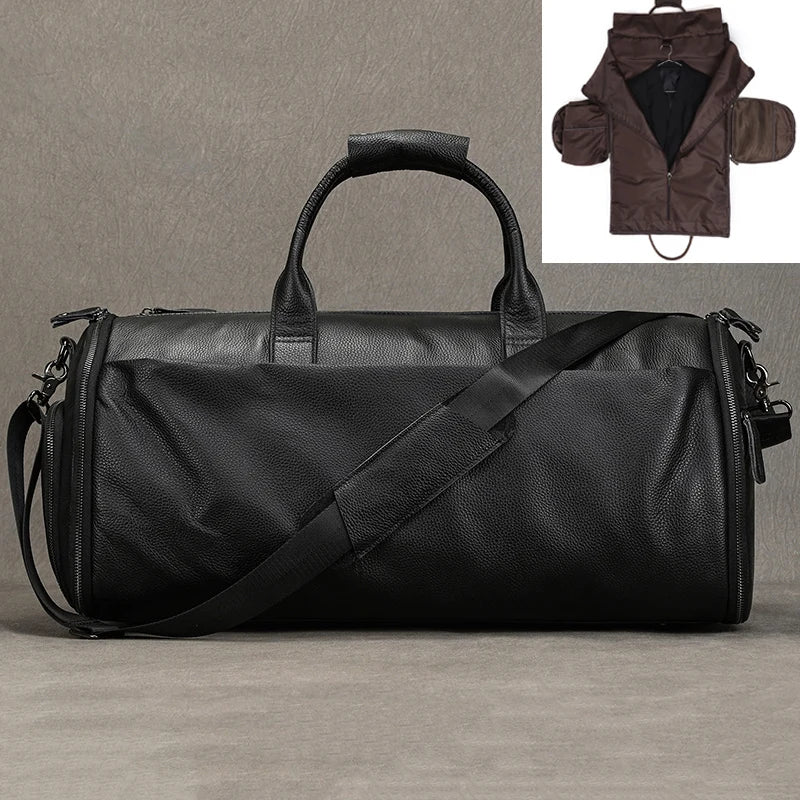 Luufan Herren Reisetasche aus Crazy Horse Leder – Faltbare Anzugtasche mit Schuhfach & Cowhide Duffel Bag